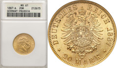 Germany
Germany / Deutschland / German / Deutsch / German coins / Reichsmark

Germany, Prussia. Wilhelm 20 Marek 1887 A, Berlin, ANACS MS61 

Pię...