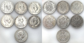 Germany
Germany / Deutschland / German / Deutsch / German coins / Reichsmark

Germany, Prussia. 5 mark 1874-1914, set of 7 coins 

Obiegowe egzem...