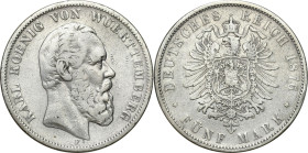 Germany
Germany / Deutschland / German / Deutsch / German coins / Reichsmark

Germany, Wrttemberg. 5 Mark 1876 F, Stuttgart 

Obiegowy egzemplarz...