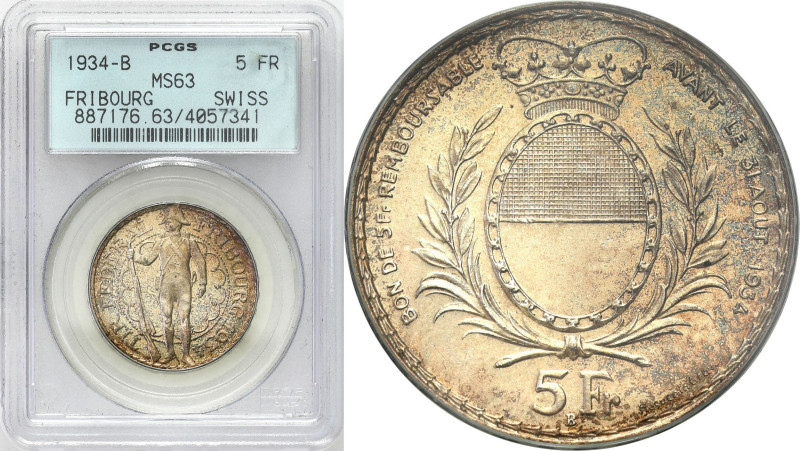 Switzerland
World coins

Switzerland. 5 francs 1934, Freiburg PCGS MS63 - Bea...