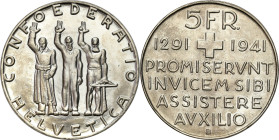 Switzerland
World coins

Switzerland. 5 francs 1941 B, Bern 

Wybite z okazji 650 rocznicy Konfederacji Szwajcarskiej.Lekkie ślady plastiku na po...