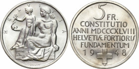 Switzerland
World coins

Switzerland. 5 francs 1948 B, Bern 

Wybite na 100 rocznicę utworzenia Konfederacji.Pięknie zachowane. Blask menniczy.KM...