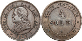 Vatican
World coins

Vatican, Pius IX. 4 soldiers 1867 

Aw.: PIVS IX PONT MAX ANN &nbsp;XXIRw.: 20 CENTESIMI 4 SOLDI STATO PONTIFICIOMoneta zapr...