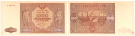COLLECTION Polish Banknotes 1940 - 1948
POLSKA / POLAND / POLEN / POLOGNE / POLSKO / ZLOTE / ZLOTYCH

1.000 zlotych 1946 seria U 

Złamanie w pio...