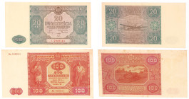 COLLECTION Polish Banknotes 1940 - 1948
POLSKA / POLAND / POLEN / POLOGNE / POLSKO / ZLOTE / ZLOTYCH

20 zlotych 1946 seria C i 100 zlotych 1946 se...