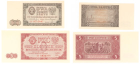 COLLECTION Polish Banknotes 1940 - 1948
POLSKA / POLAND / POLEN / POLOGNE / POLSKO / ZLOTE / ZLOTYCH

2 i 5 zlotych 1948, set 2 banknotes 

Obie ...