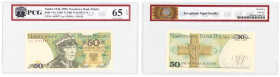 COLLECTION PRL banknotes
POLSKA / POLAND / POLEN / POLOGNE / POLSKO / ZLOTE / ZLOTYCH

50 zlotych 1988 serie HG, PCG 65 EPQ 

Egzemplarz w gradin...