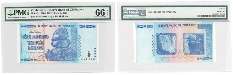 World banknotes
Zimbabwe, 100 trillion 2008 series AA banknote. PMG 66 EPQ 

...