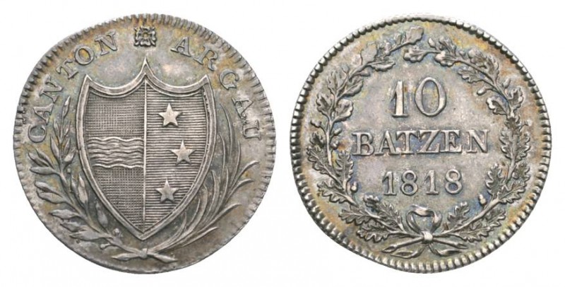 Aargau 1818 10 Batzen Silber HMZ 2-21d selten 7,5g Prachtexemplar bis unzirkulie...