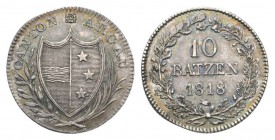 Aargau 1818 10 Batzen Silber HMZ 2-21d selten 7,5g Prachtexemplar bis unzirkuliert