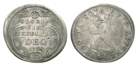 Appenzell 1738 15 Kreuzer in Silber 4,39g HMZ 2-38b, sehr selten sehr schön