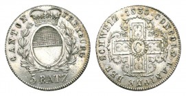 Fribourg 1830 5 Batzen Silber 4.5g Selten HMZ 2-285g bis unzirkuliert