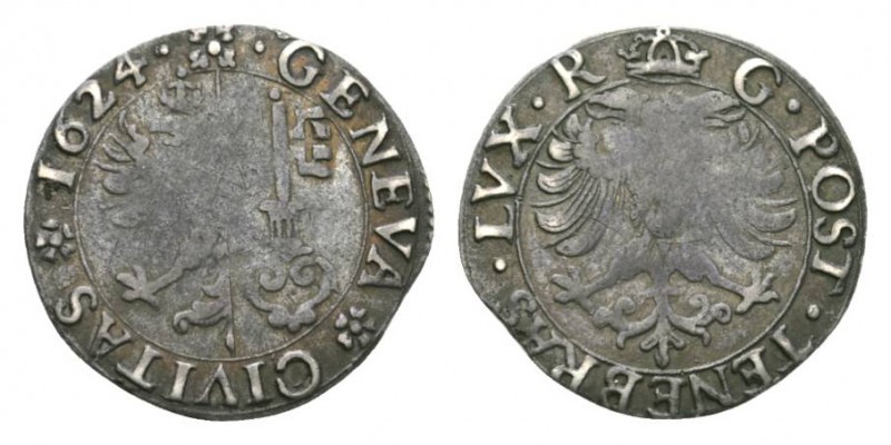 Genf 1624 1/8 Taler in Silber 3.2g VARIANTE R-G HMZ 2-319b sehr schön bis vorzüg...