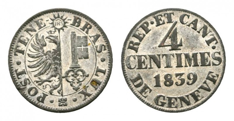 Genf 1839 4 Centimes in Billon HMZ 2-368a bis unzirkuliert