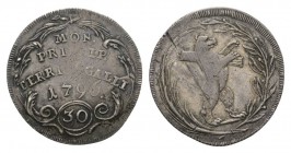 St.Gallen Abtei 1796 30 Kreuzer in Silber 7g selten HMZ 2-870b sehr schön bis vorzüglich