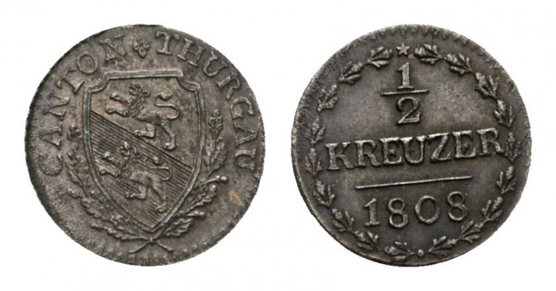 Thurgau 1808 1/2 Kreuzer in Billon Top Stück s.selten HMZ 2-937a vorzüglich bis ...