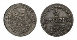 Thurgau 1808 1/2 Kreuzer in Billon Top Stück s.selten HMZ 2-937a vorzüglich bis unzirkuliert