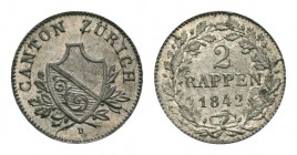 Zürich 1842 2 Rappen in Billon HMZ 2-1177a bis unziruliert