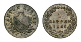Zürich 1848 1 Rappen Billon HMZ 2-1180f selten in Top Qualität fast unzirkuliert