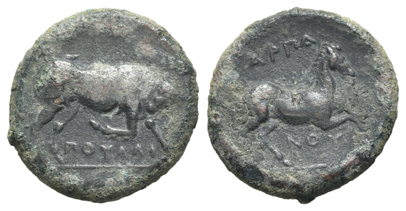 Northern Apulia, Arpi, c. 275-250 BC. Æ (19mm, 5.59g, 9h). Poullos, magistrate. ...