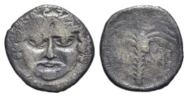 Sicily, Motya, c. 415/10-397 BC. AR Litra (13mm, 0.80g, 1h). Gorgoneion. R/ Palm tree. Jenkins 4; Campana 15; SNG ANS 503; HGC 2, 936. Rare, Fine - Go...