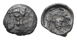 Sicily, Naxos, c. 415-403 BC. AR Trionkion - Tetras (7.5mm, 0.14g). Kantharos; three pellets (mark of value) around. R/ Grape bunch on vine. Cahn –; C...