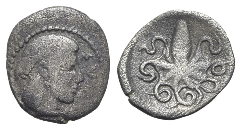 Sicily, Syracuse, c. 466-460 BC. AR Litra (11mm, 0.66g, 11h). Head of Arethusa r...