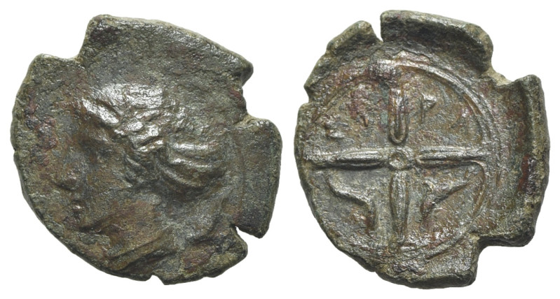 Sicily, Syracuse, c. 415-405 BC. Æ Hemilitron (19mm, 2.64g, 7h). Head of Arethus...