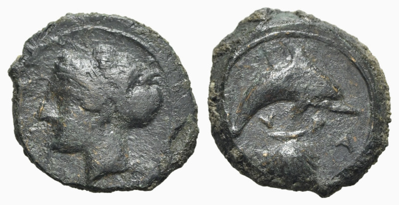 Sicily, Syracuse, c. 415-405 BC. Æ Hemilitron (18mm, 4.13g, 9h). Head of Arethus...