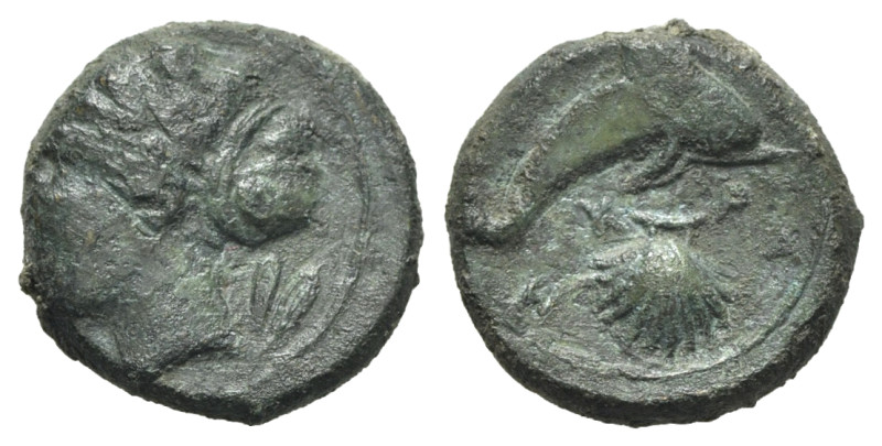 Sicily, Syracuse, c. 415-405 BC. Æ Hemilitron (14mm, 3.38g, 3h). Head of Arethus...