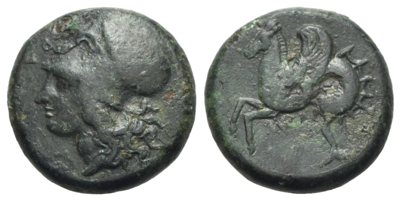 Sicily, Syracuse, c. 375-344 BC. Æ (17mm, 5.95g, 12h). Head of Athena l., wearin...