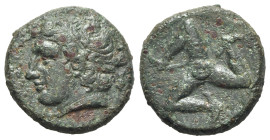 Sicily, Syracuse. Agathokles (317-289 BC). Æ Hemidrachm (20mm, 7.36g), c. 317-310. Diademed head of Apollo l. R/ Triskeles with winged feet. CNS II, 1...