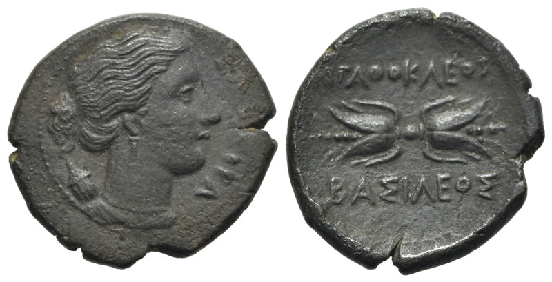 Sicily, Syracuse. Agathokles (317-289 BC). Æ Litra (25mm, 8.79g, 3h). Head of Ar...