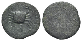 Islands of Sicily, Uncertain, 2nd century BC. Æ (19mm, 2.31g). Crab. R/ [Symbol of Tanit and kerykeion]. CNS (Lopadusa) 3; SNG Copenhagen (Africa) 485...