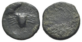 Islands of Sicily, Uncertain, 2nd century BC. Æ (15mm, 2.83g). Crab. R/ [Symbol of Tanit and kerykeion]. CNS (Lopadusa) 3; SNG Copenhagen (Africa) 485...