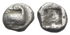 Macedon, Eion, c. 480-470 BC. AR Diobol (9mm, 0.88g). Goose standing r., head l. R/ Incuse square. SNG ANS 270-2; HGC 3.1, 519. VF