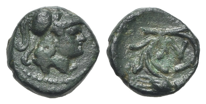 Kings of Thrace, Lysimachos (305-281 BC). Æ (10.5mm, 1.28g, 1h). Helmeted head o...