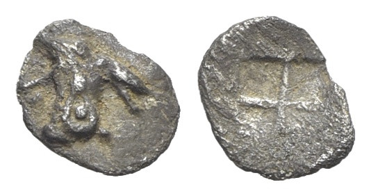 Thrace, Abdera, c. 520/15-500 BC. AR Tetartemorion (6mm, 0.18g). Head of griffin...