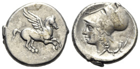 Akarnania, Argos Amphilochikon, c. 340-300 BC. AR Stater (22mm, 8.38g, 9h). Pegasos flying r. R/ Helmeted head of Athena l.; spear (or javelin) to r. ...