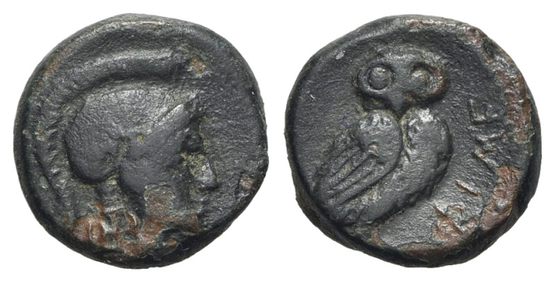 Akarnania, Medeion, c. 350-300 BC. Æ (13.5mm, 2.51g, 12h). Helmeted head of Athe...