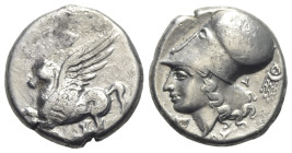 Akarnania, Thyrrheion, c. 320-280 BC. AR Stater (20.5mm, 8.36g, 6h). Pegasos flying l. R/ Helmeted head of Athena l.; earring to l. BCD Akarnania 373....