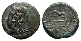 Cimmerian Bosporos, Pantikapaion, c. 304/3-250 BC. Æ (20mm, 6.54g, 6h). Wreathed head of Pan l.; c/m: star. R/ Bow and arrow. MacDonald 116; HGC 7, 11...