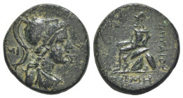 Pontos, Amisos, 61/0-59/8 BC. Æ (22mm, 7.11g, 12h). Gaius Papirius Carbo, Proconsul. Helmeted bust of Athena or Roma r. R/ Roma seated l. on shields, ...