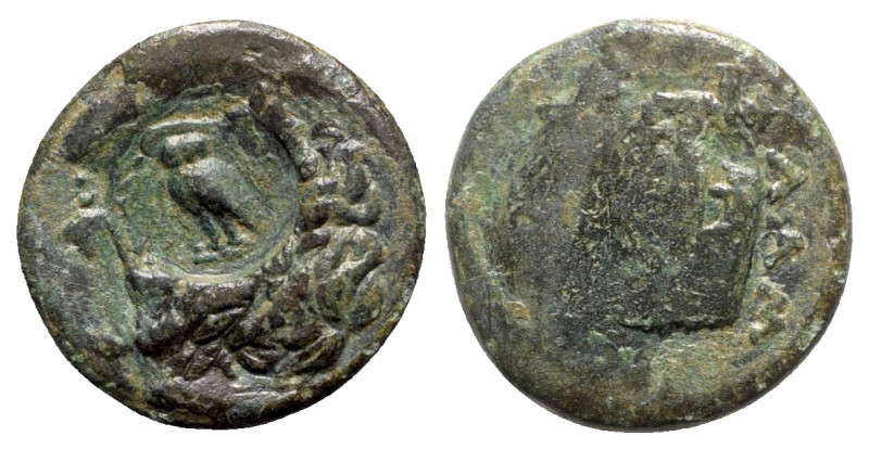 Mysia, Lampsakos, c. 190-85 BC. Æ (20mm, 5.96g, 11h). Laureate head of Apollo r....