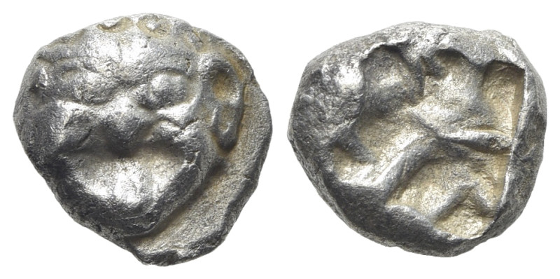 Mysia, Parion, 5th century BC. AR Drachm (13mm, 3.96g). Facing gorgoneion with p...