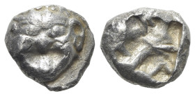 Mysia, Parion, 5th century BC. AR Drachm (13mm, 3.96g). Facing gorgoneion with protruding tongue. R/ Disorganized linear pattern within incuse square....