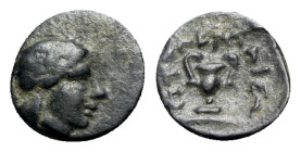 Troas, Larissa-Ptolemais, c. 3rd century BC. Æ (8mm, 0.64g, 12h). Laureate head of Apollo r. R/ ΠΤΟΛΕΜΑΙΕΩΝ, Amphora. Cf. SNG Turkey 9, 659-61 (larger...