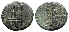 Ionia, Kolophon, c. 50 BC. Æ Hemiobol (18mm, 5.63g, 12h). Uncertain magistrate. The poet Homer seated l., holding scroll and resting chin on r. hand. ...