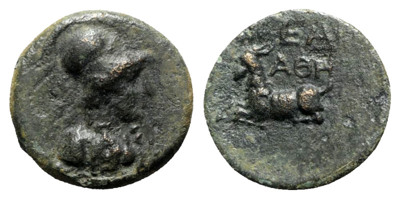 Cilicia, Aigeai, c. 1st century BC. Æ (15mm, 2.58g, 12h). Helmeted head of Athen...