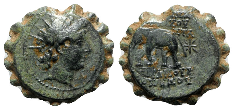 Seleukid Kings, Antiochos VI (145-142 BC). Serrate Æ (23mm, 8.53g, 1h). Antioch,...